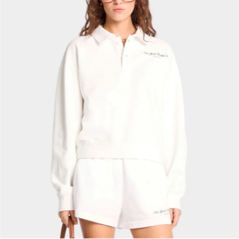 Sporty & Rich NY Health Club Polo Sweatshirt - White/Navy - Small